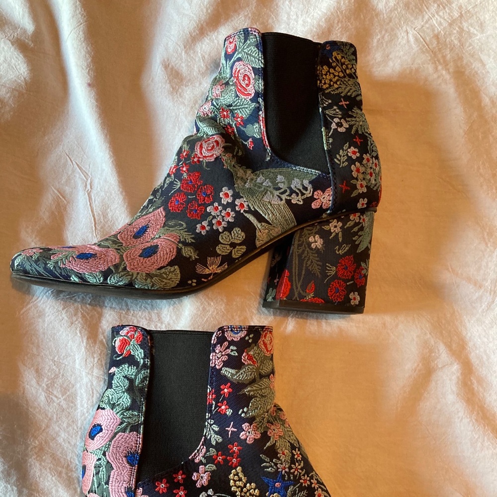 Floral, brocaded ankle boots